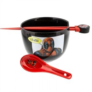 Deadpool Comic Panels Ramen Bowl Set Of 4: Ramen Bowl, Spoon, Chospticks, Holder